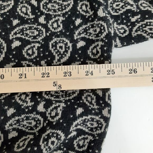 Vintage 80s Collared Polo Sweater Button Up Black Paisley Oversized Retro Funk - Picture 6 of 9